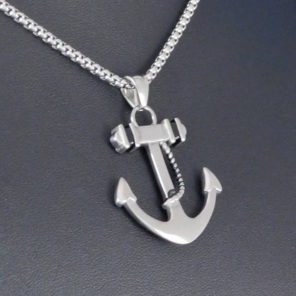 Stainless Ships Anchor Necklace - Picture 1 of 3